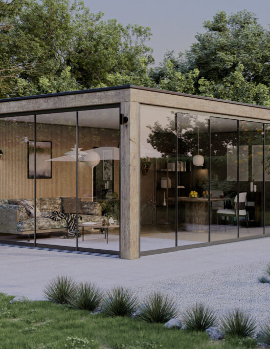 Tuinhuis met glazen schuifwanden